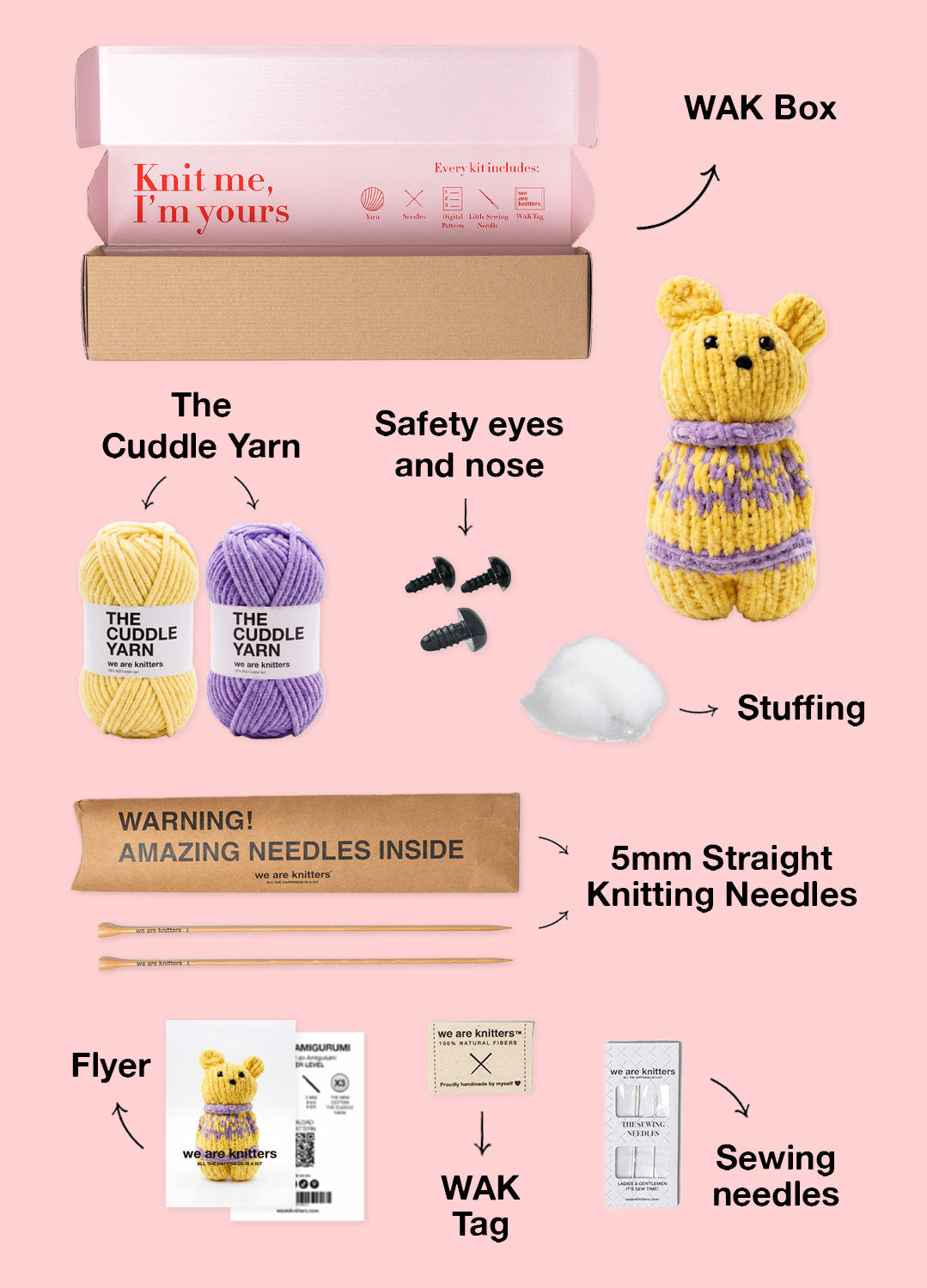 The Knitty Bear - Mini Knitted Bear Kit di livello facile - The Cuddle Yarn