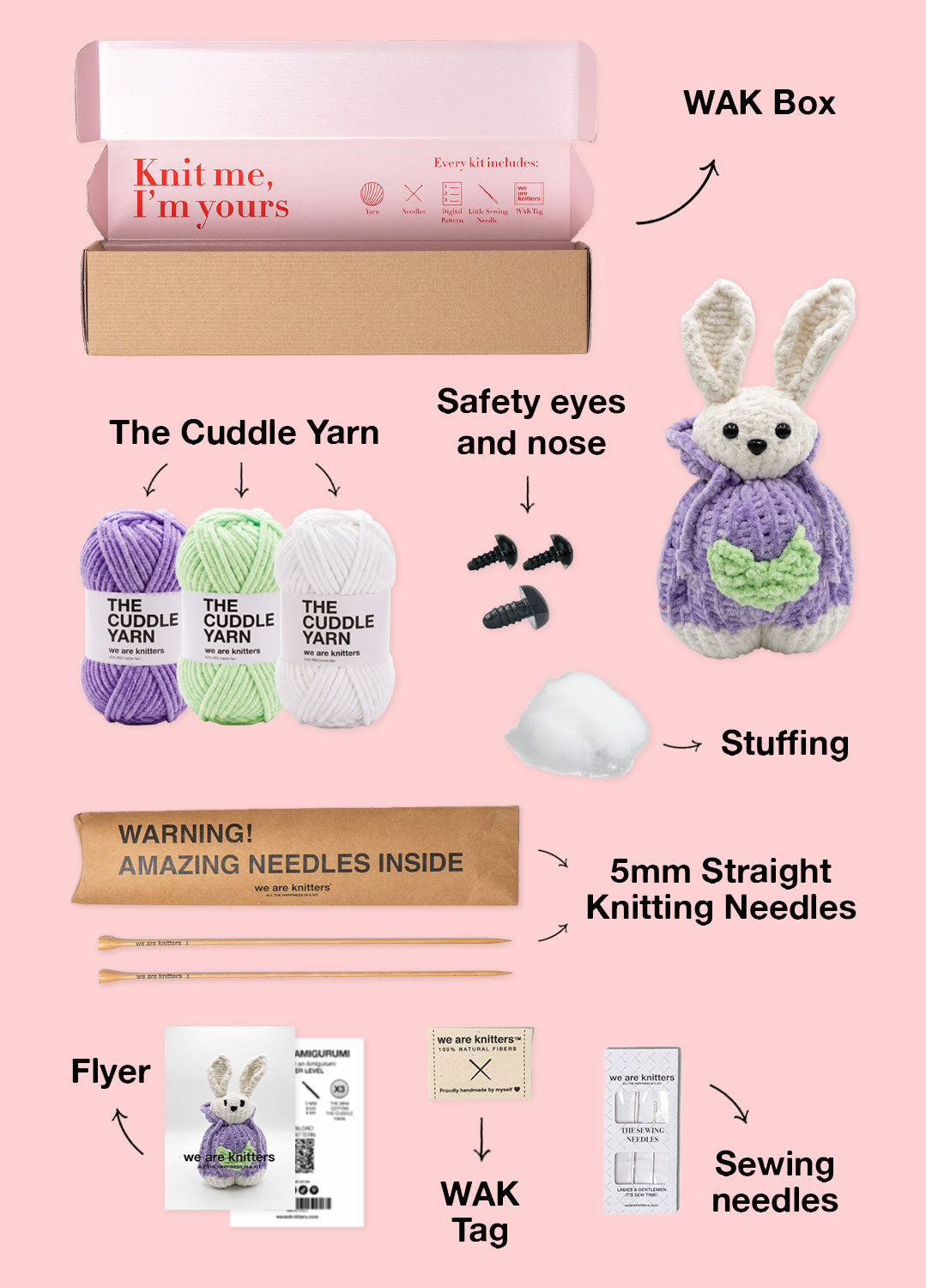 The Knitty Bunny - Mini Knitted Bunny Kit di livello facile - The Cuddle Yarn